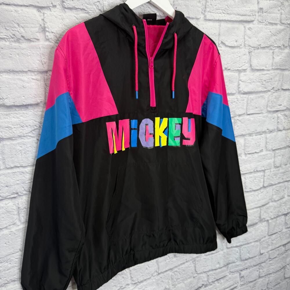 Vintage Mickey Mouse Color Block Pullover Windbreaker Size Sm Black Pink 90s - Picture 3 of 8